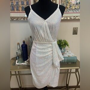 Grace Karin White Sequin Mini Dress Spaghetti Strap Sleeveless Bodycon Size S